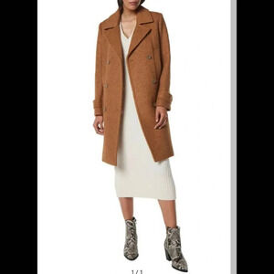 NWOT ANDREW MARC EVILEEN PRESSED BOUCLÉ WOOL BLEND COAT IN DARK CAMEL